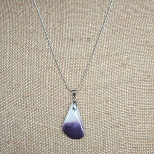 Purple And White Quahog Shell Pendant 925 Necklace